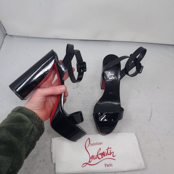 Christian Louboutin Movida Sabina Black Patent Platform Sandal - Picture 1 of 11